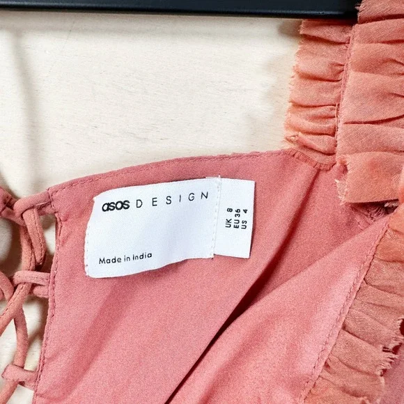 ASOS DESIGN Plisse Mini Dress Puff Sleeve‎ in Rose S Babydoll - Picture 7 of 7